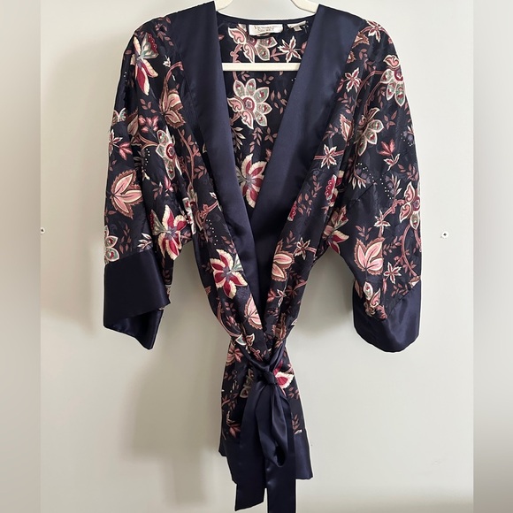 Victoria's Secret Deep Purple Floral Brocade Kimono Robe Belt Vintage Gold Label - Picture 8 of 14